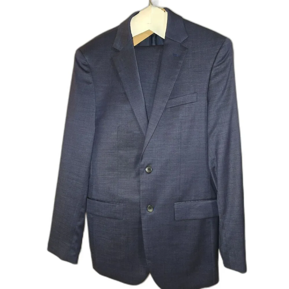 Men's Suit - 32 - Dark Blue - Double Vented. Flat front pants.  Modern Cut.
